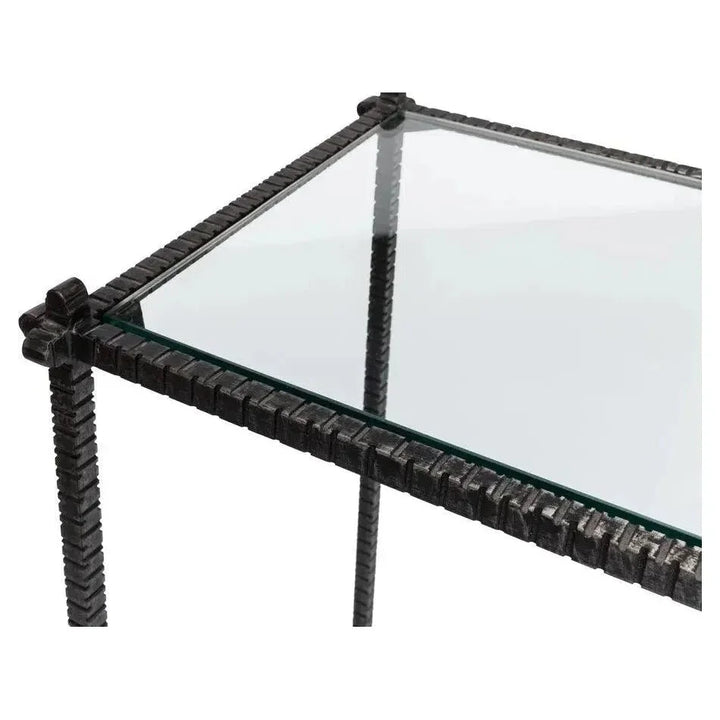 Hand Chased Iron Console Table Glass Shelf - LOOMLAN - Sarreid - Console Tables