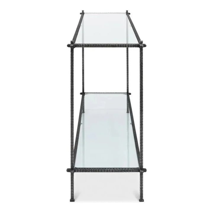Hand Chased Iron Console Table Glass Shelf - LOOMLAN - Sarreid - Console Tables