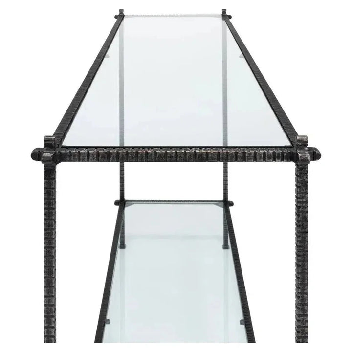 Hand Chased Iron Console Table Glass Shelf - LOOMLAN - Sarreid - Console Tables