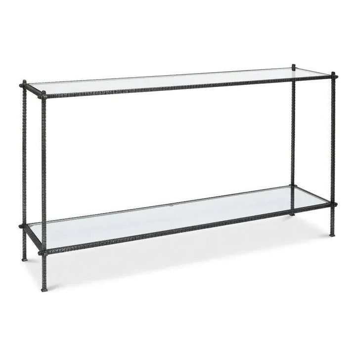 Hand Chased Iron Console Table Glass Shelf - LOOMLAN - Sarreid - Console Tables