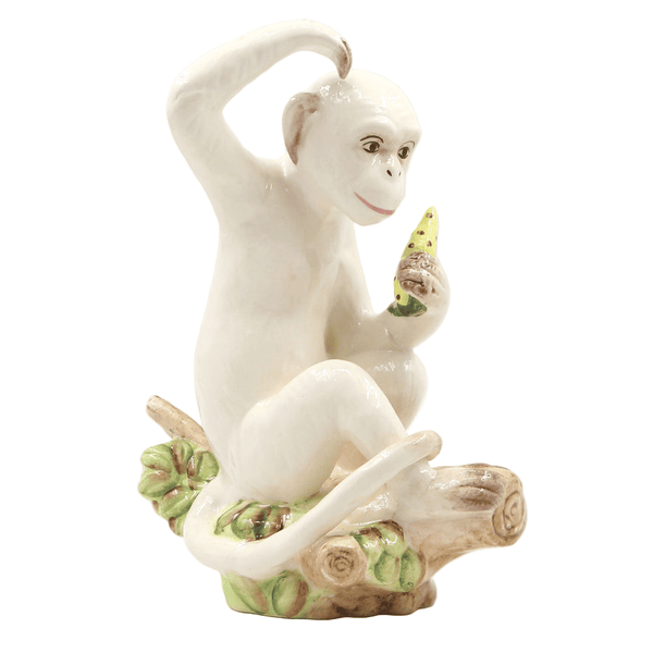 Hand-Painted White Ceramic Monkey Sculpture