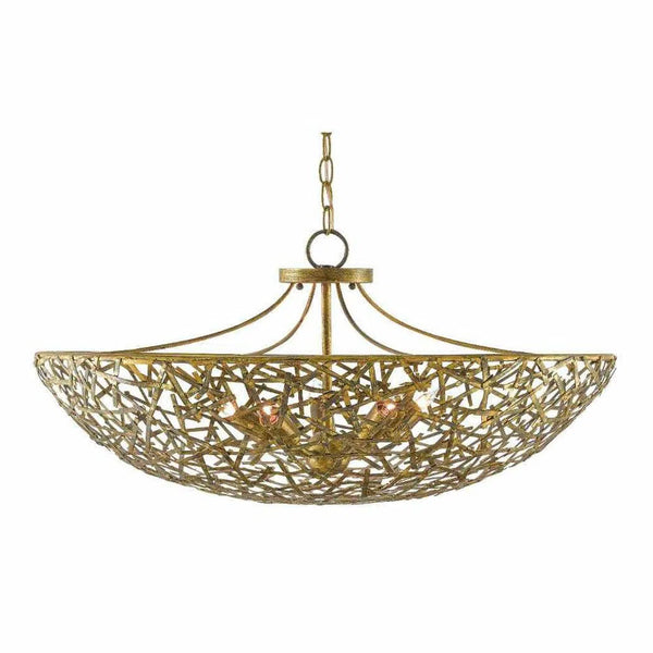 Hand Rubbed Gold Leaf Confetti Bowl Chandelier Chandeliers LOOMLAN By Currey & Co