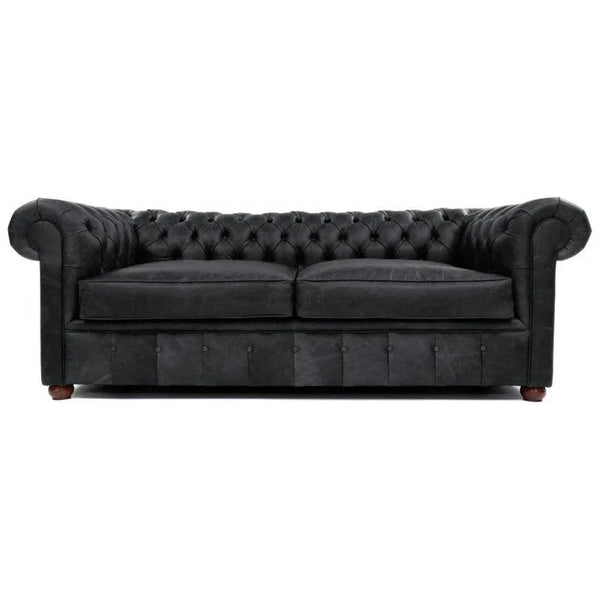 88" Vintage Black Chesterfield Leather Sofa Made to Order Sofas & Loveseats LOOMLAN By Uptown Sebastian