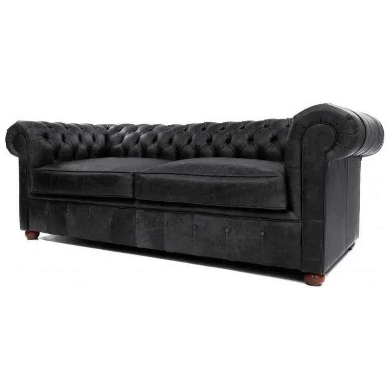 88" Vintage Black Chesterfield Leather Sofa Made to Order Sofas & Loveseats LOOMLAN By Uptown Sebastian