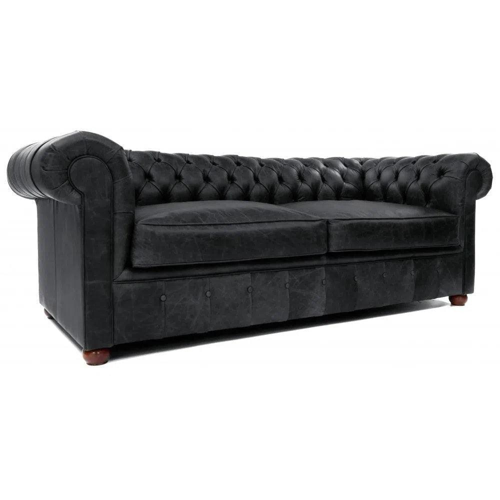 Hank Black Chesterfield Leather Sofa Made to Order