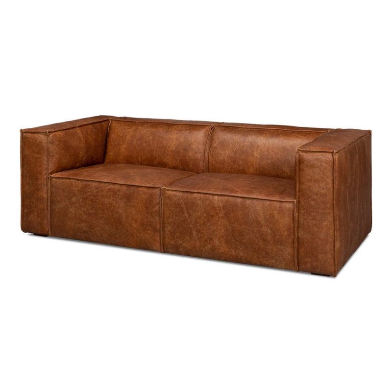 Harland Sofa Light Brown Leather-Sofas & Loveseats-Sarreid-LOOMLAN