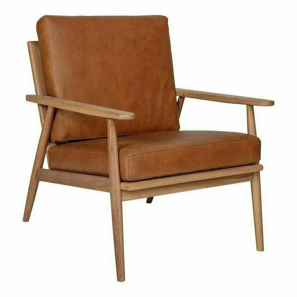 Harper Brown Tan Leather Seat Wood Arm Accent Chair Club Chairs LOOMLAN By Moe's Home