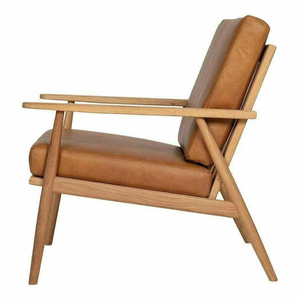 Harper Tan Leather Seat Wood Arm Accent Chair