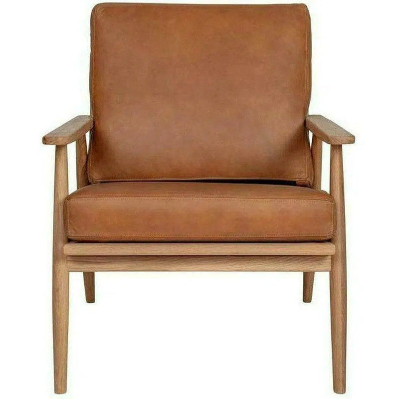 Harper Tan Leather Seat Wood Arm Accent Chair