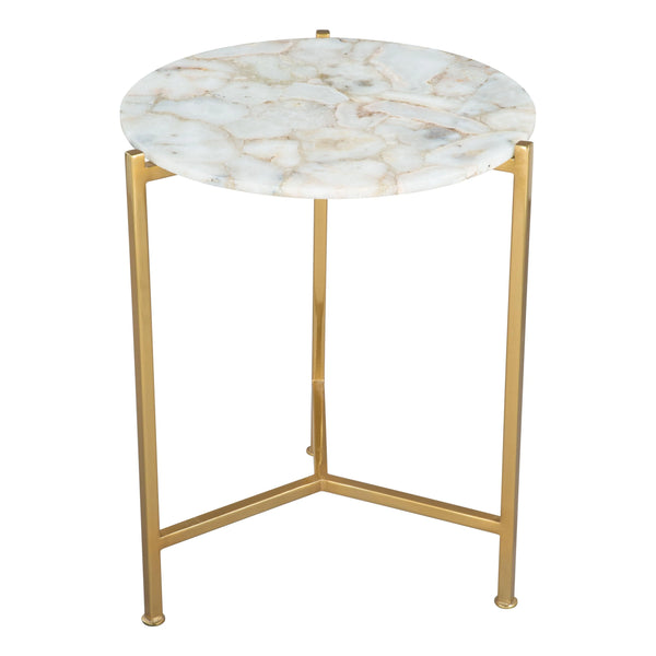 Haru Side Table White & Gold Side Tables LOOMLAN By Zuo Modern