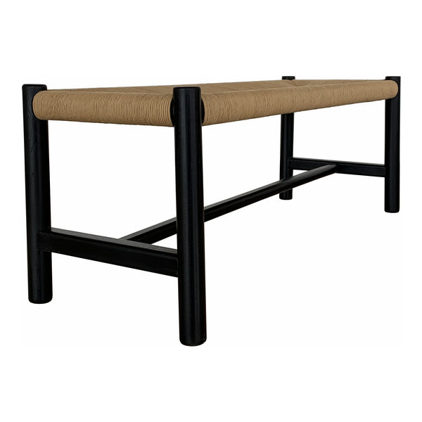 Hawthorn Black Small Wood and Rope Seat Bench Moe' Home