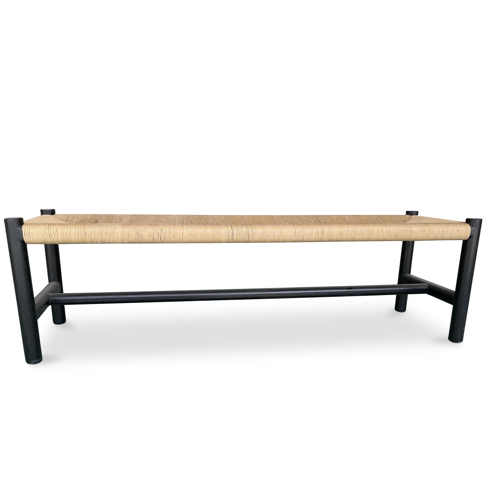 Hawthorn Large Black Elm Wood & Rope Seat Bench - LOOMLAN