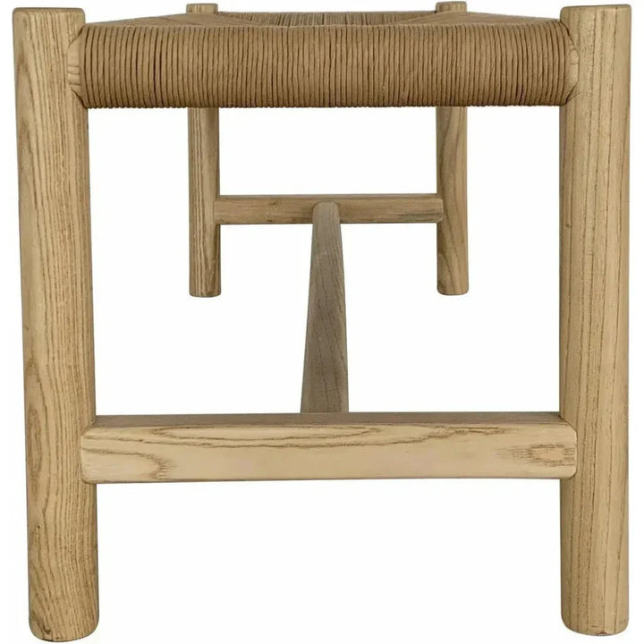 Hawthorn Large Natural Elm Wood & Rope Seat Bench - LOOMLAN