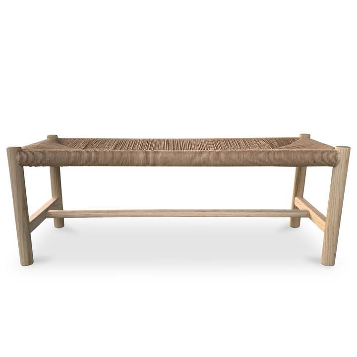 Hawthorn Large Natural Elm Wood & Rope Seat Bench - LOOMLAN