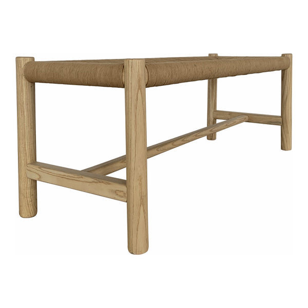  Hawthorn Large Natural Elm Wood and Rope Seat Bench Moe' Home