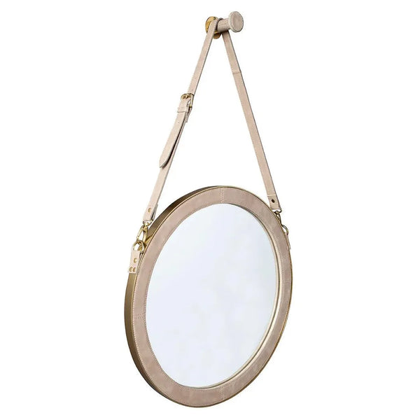 Heather Leather Wrapped Hanging Wall Mirror-Wall Mirrors-Furniture Classics-LOOMLAN