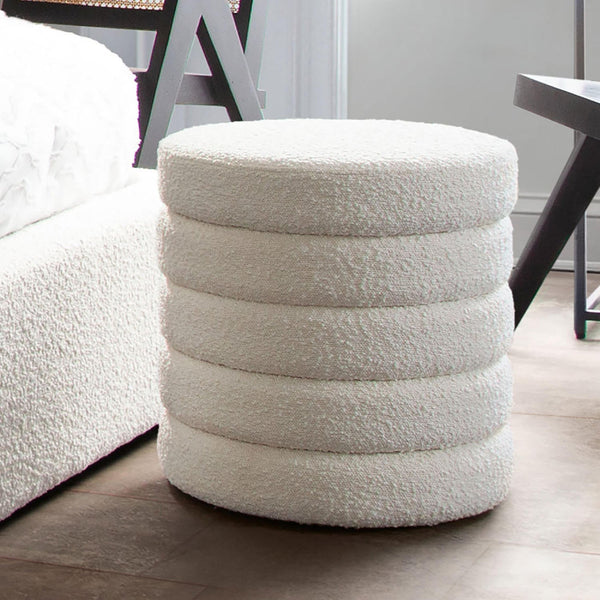 Helix Round Accent Ottoman in Ivory Boucle fabric-Ottomans-Diamond Sofa-LOOMLAN