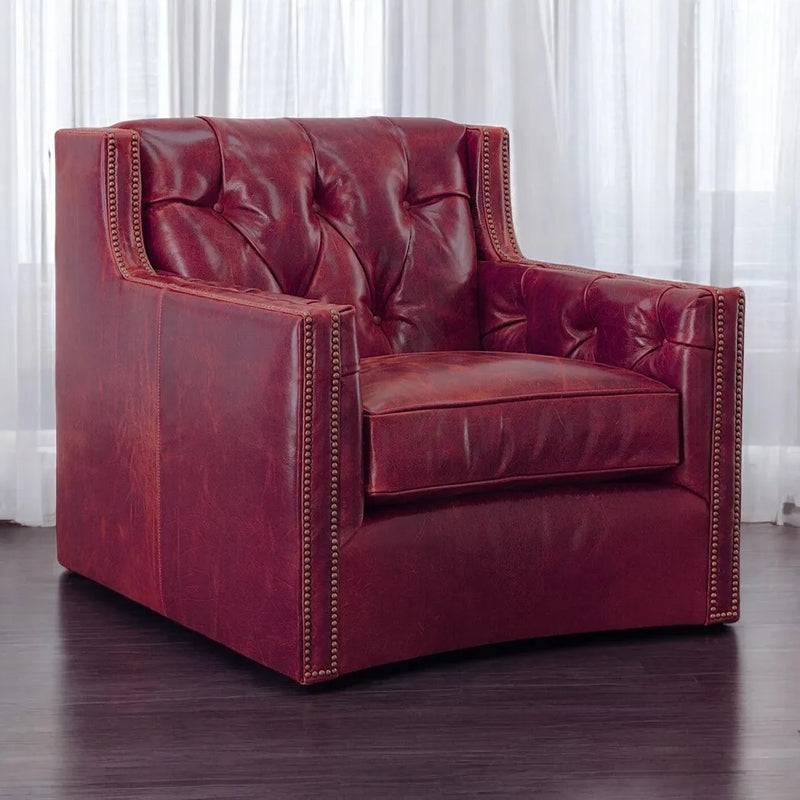 Henry Grain Red Leather Large Swivel Chair