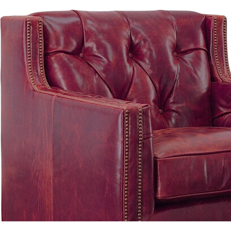 Henry Grain Red Leather Large Swivel Chair