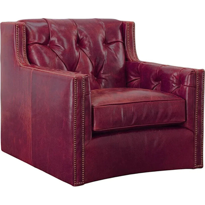 Red Leather Swivel Club Chair Made in USA | LOOMLAN