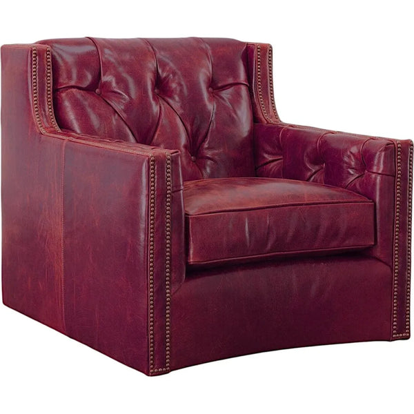 Henry Grain Red Leather Large Swivel Chair-Club Chairs-Uptown Sebastian-LOOMLAN