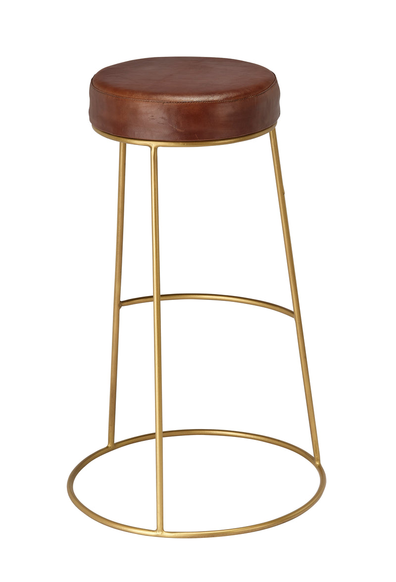 Henry Round Leather Bar Stool - Matte Brown-Bar Stools-Jamie Young-LOOMLAN