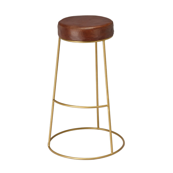 Henry Round Leather Bar Stool - Matte Brown-Bar Stools-Jamie Young-LOOMLAN