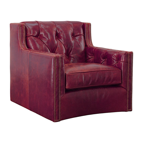 Henry Top Grain Red Leather Large Swivel Chair