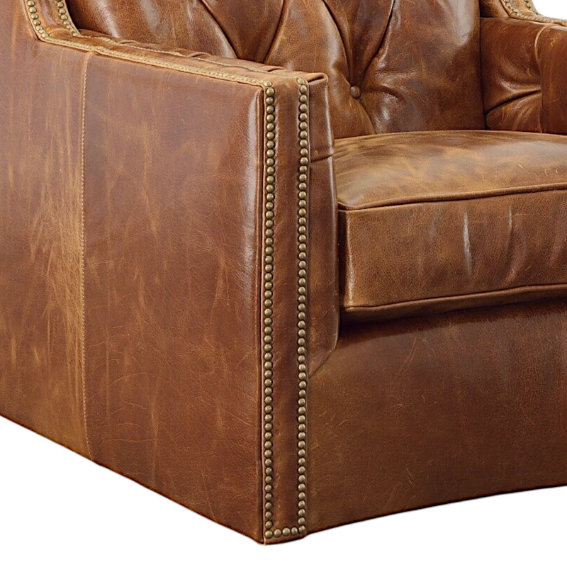 Brandy Top Grain Brown Leather Large Swivel Chair