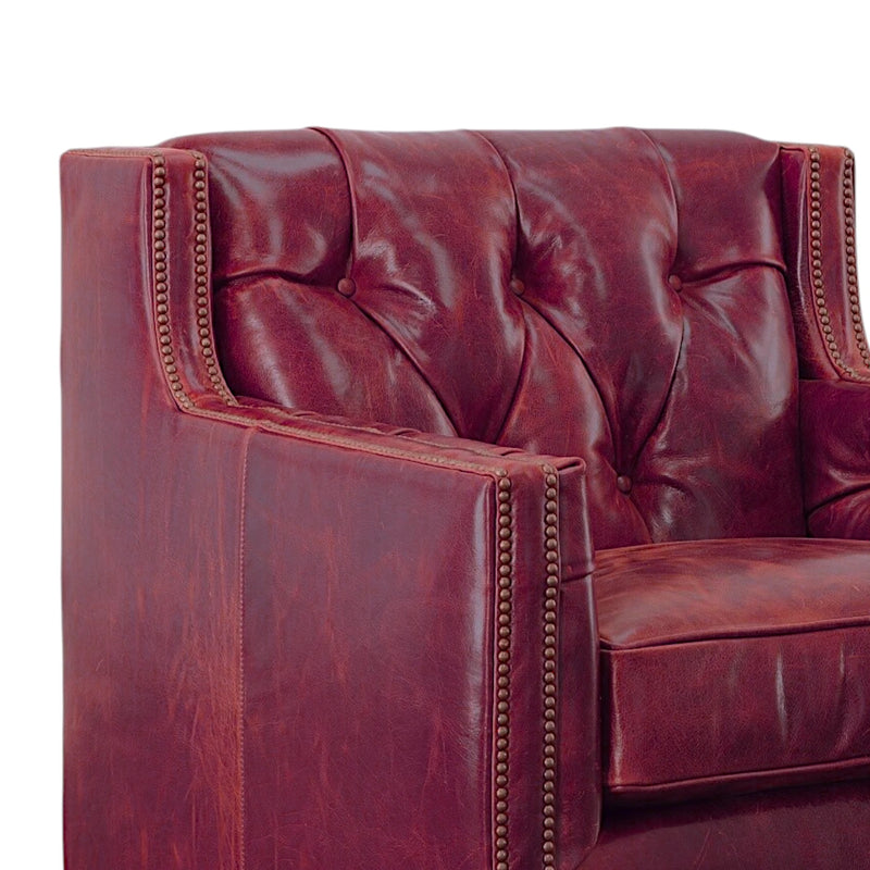 Henry Top Grain Red Leather Large Swivel Chair