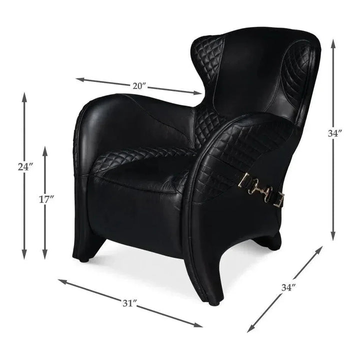 Hera Leather Black Arm Chair - LOOMLAN - Sarreid - Club Chairs