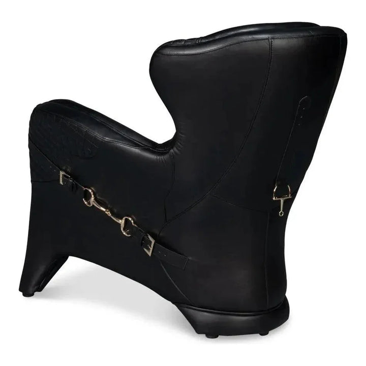 Hera Leather Black Arm Chair - LOOMLAN - Sarreid - Club Chairs