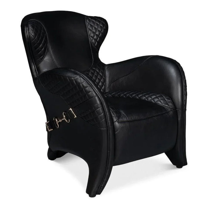 Hera Leather Black Arm Chair - LOOMLAN - Sarreid - Club Chairs