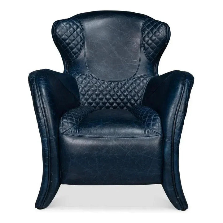 Hera Leather Blue Arm Chair - LOOMLAN - Sarreid - Club Chairs
