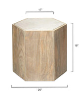 Hexagon Cream Marble Top Solid Wood End Table Argan - Large Side Tables LOOMLAN By Jamie Young