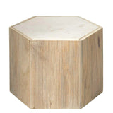 Hexagon Cream Marble Top Solid Wood End Table Argan - Medium Side Tables LOOMLAN By Jamie Young