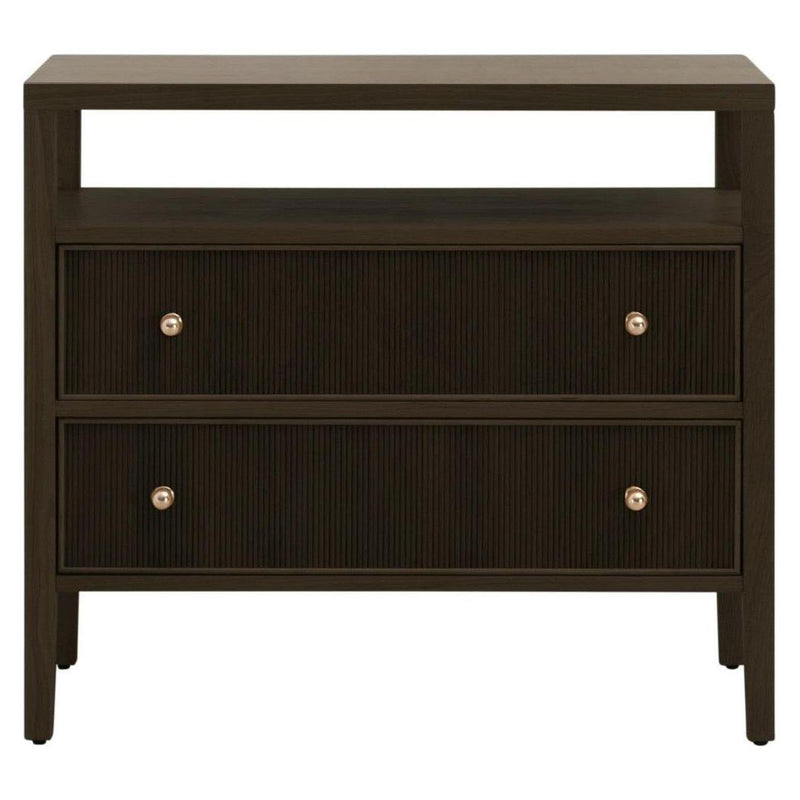 Highland Open Shelf 2-Drawer Nightstand-Nightstands-Essentials For Living-Chocolate Brown-LOOMLAN