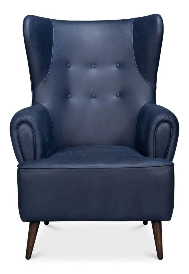 Hightower Distilled Blue Leather Chair - LOOMLAN - Sarreid - Club Chairs