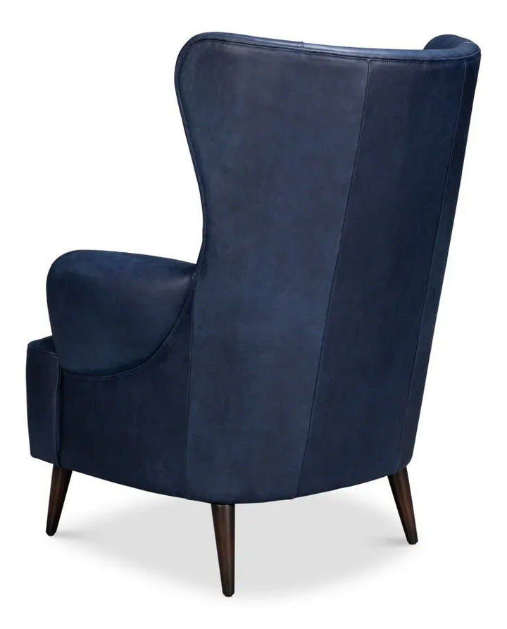 Hightower Distilled Blue Leather Chair - LOOMLAN - Sarreid - Club Chairs