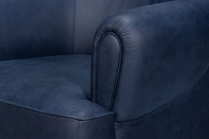 Hightower Distilled Blue Leather Chair - LOOMLAN - Sarreid - Club Chairs