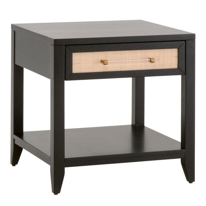 Holland 1-Drawer Side Table Black Wood & Rattan Side Tables LOOMLAN By Essentials For Living