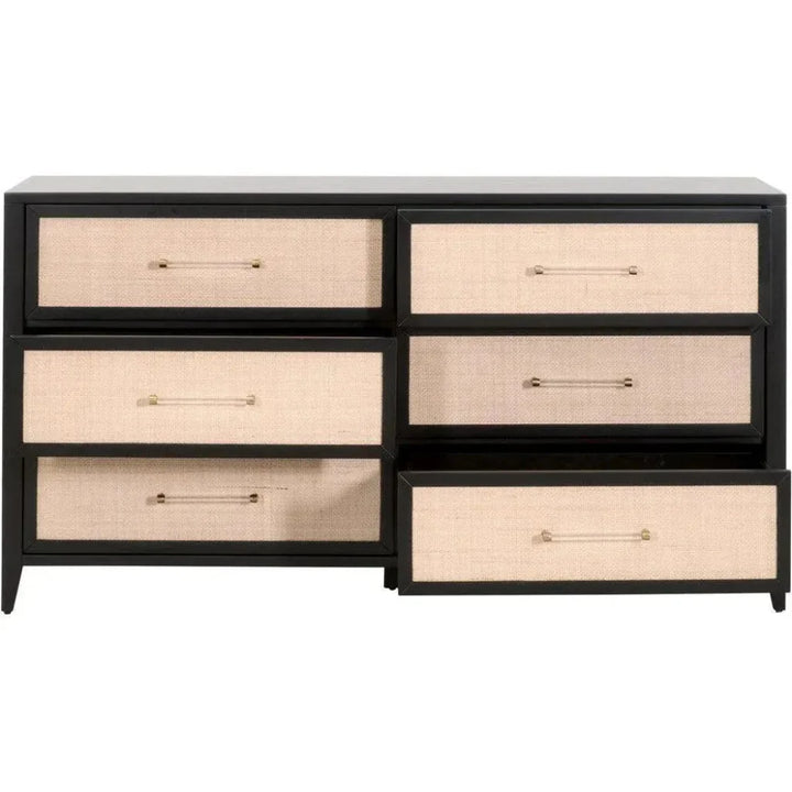 Holland 6 - Drawer Double Dresser Black Wood & Rattan - LOOMLAN - Essentials For Living - Dressers