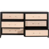 Holland 6-Drawer Double Dresser Black Wood & Rattan