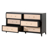 Holland 6-Drawer Double Dresser Black Wood & Rattan Dressers LOOMLAN By Essentials For Living
