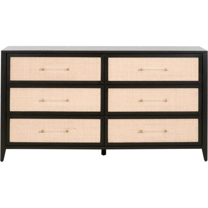 Holland 6 - Drawer Double Dresser Black Wood & Rattan - LOOMLAN - Essentials For Living - Dressers