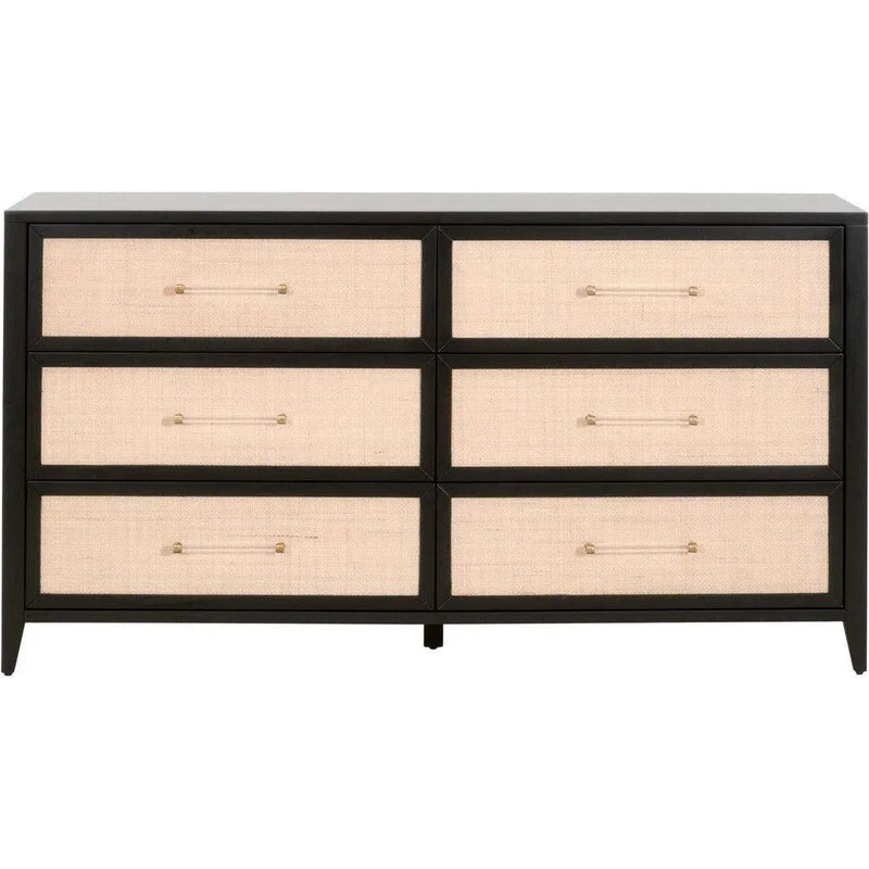 Holland 6-Drawer Double Dresser Black Wood & Rattan