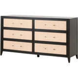 Holland 6-Drawer Double Dresser Black Wood & Rattan