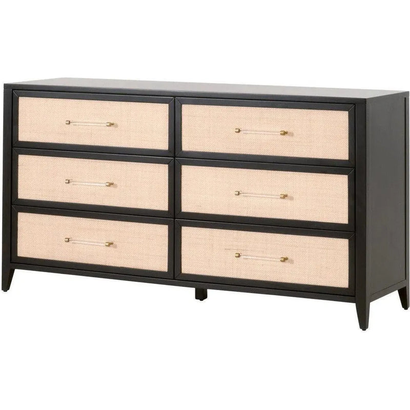 Holland 6-Drawer Double Dresser Black Wood & Rattan