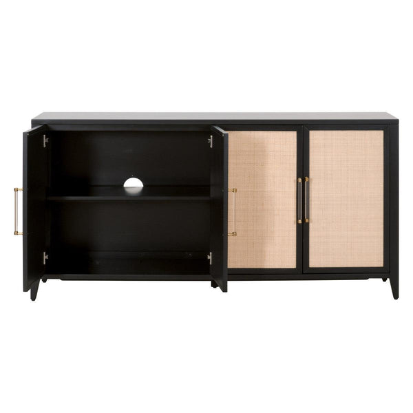 Holland Media Sideboard Black Wood and Rattan Inlay Sideboards LOOMLAN By Essentials For Living