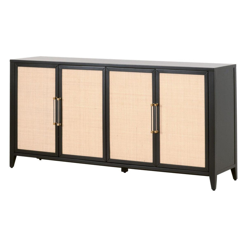 Holland Media Sideboard Black Wood and Rattan Inlay Sideboards LOOMLAN By Essentials For Living